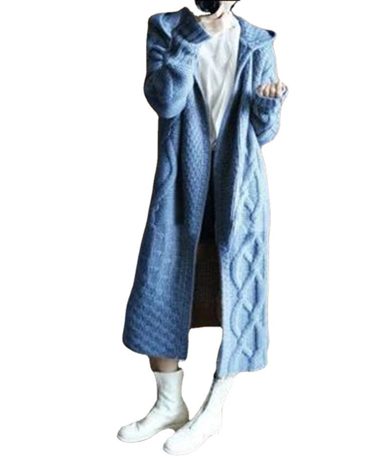 Damen Strickmantel mit Kapuze und strukturiertem Zopfdesign EB