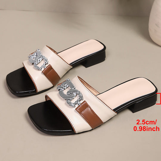 Damen Komfortable Slides mit modischem Ketten-Design EB