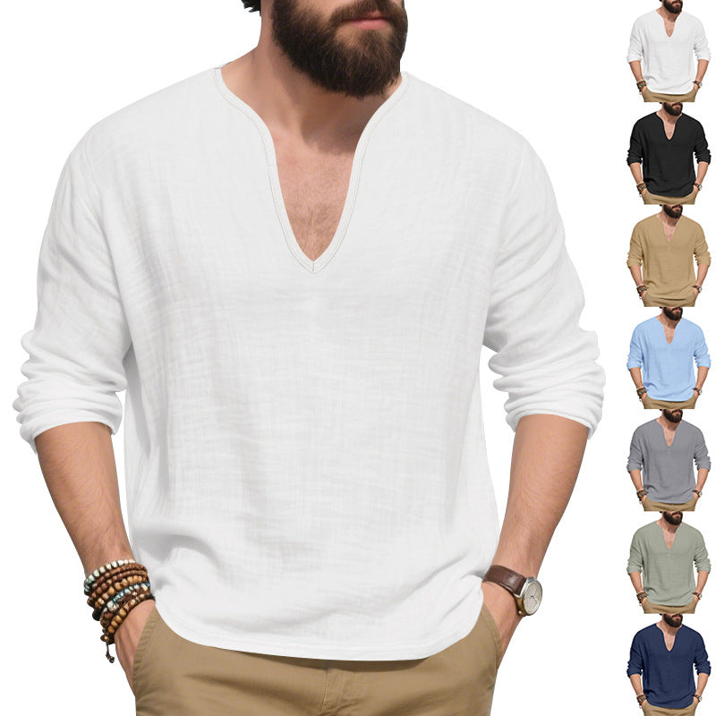 Herren lässiges Langarmshirt mit V-Ausschnitt aus hochwertigem Baumwollmix EB