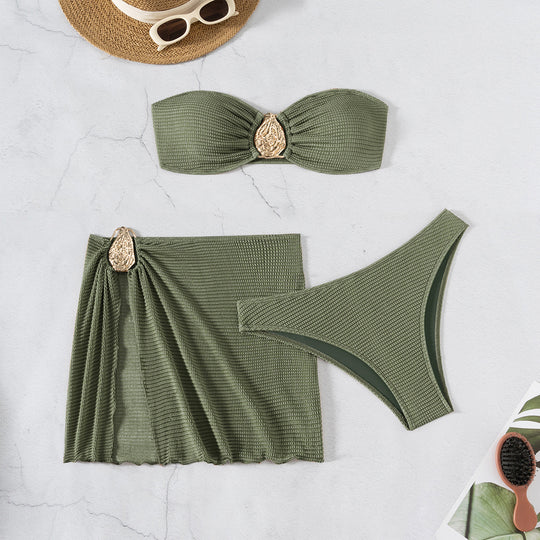 Damen Bandeau-Bikini-Set mit schickem Faltendetail EB