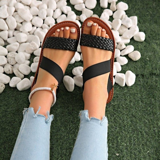Damen Bequeme Riemchensandalen mit geflochtenem Design EB