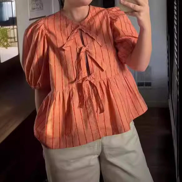 Damen Bluse mit Rüschen und Schleifenakzenten EB