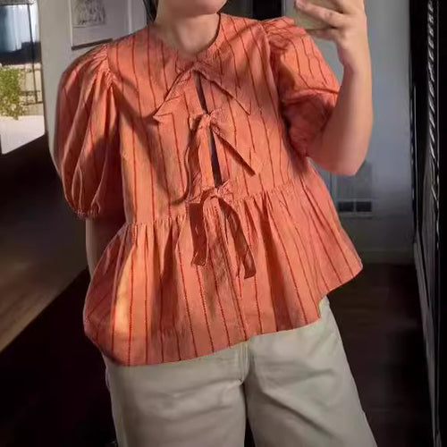 Damen Bluse mit Rüschen und Schleifenakzenten EB