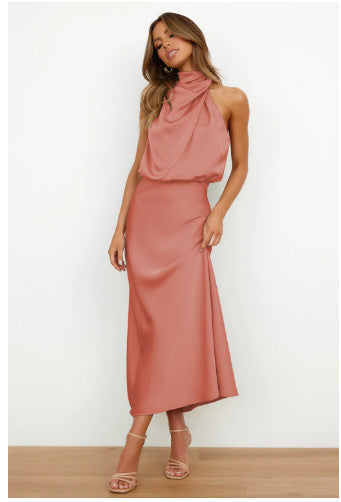 Damen Fließendes Maxikleid mit elegantem Stehkragen und Drapierung EB