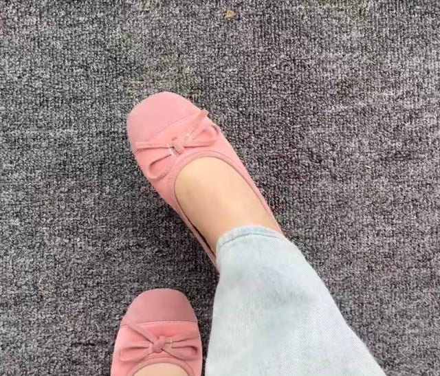Damen Ballerinas mit zarten Schleifen und weichem Veloursleder EB