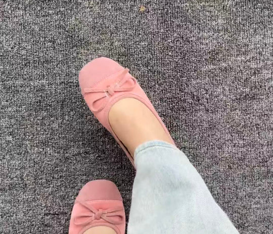 Damen Ballerinas mit zarten Schleifen und weichem Veloursleder EB