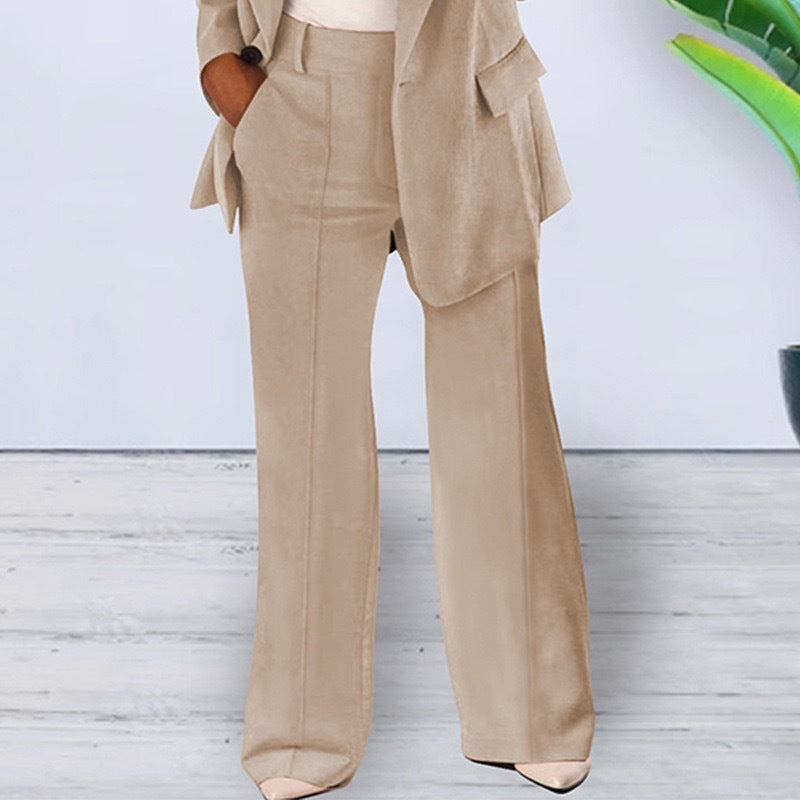 Damen elegantes und lockeres Blazerset mit weiten Hosen EB