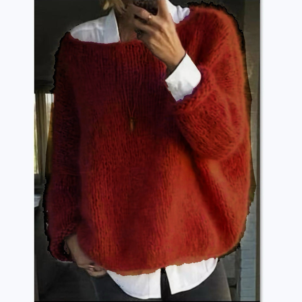 Damen Kuscheliger Oversized Pullover mit U-Boot-Ausschnitt EB