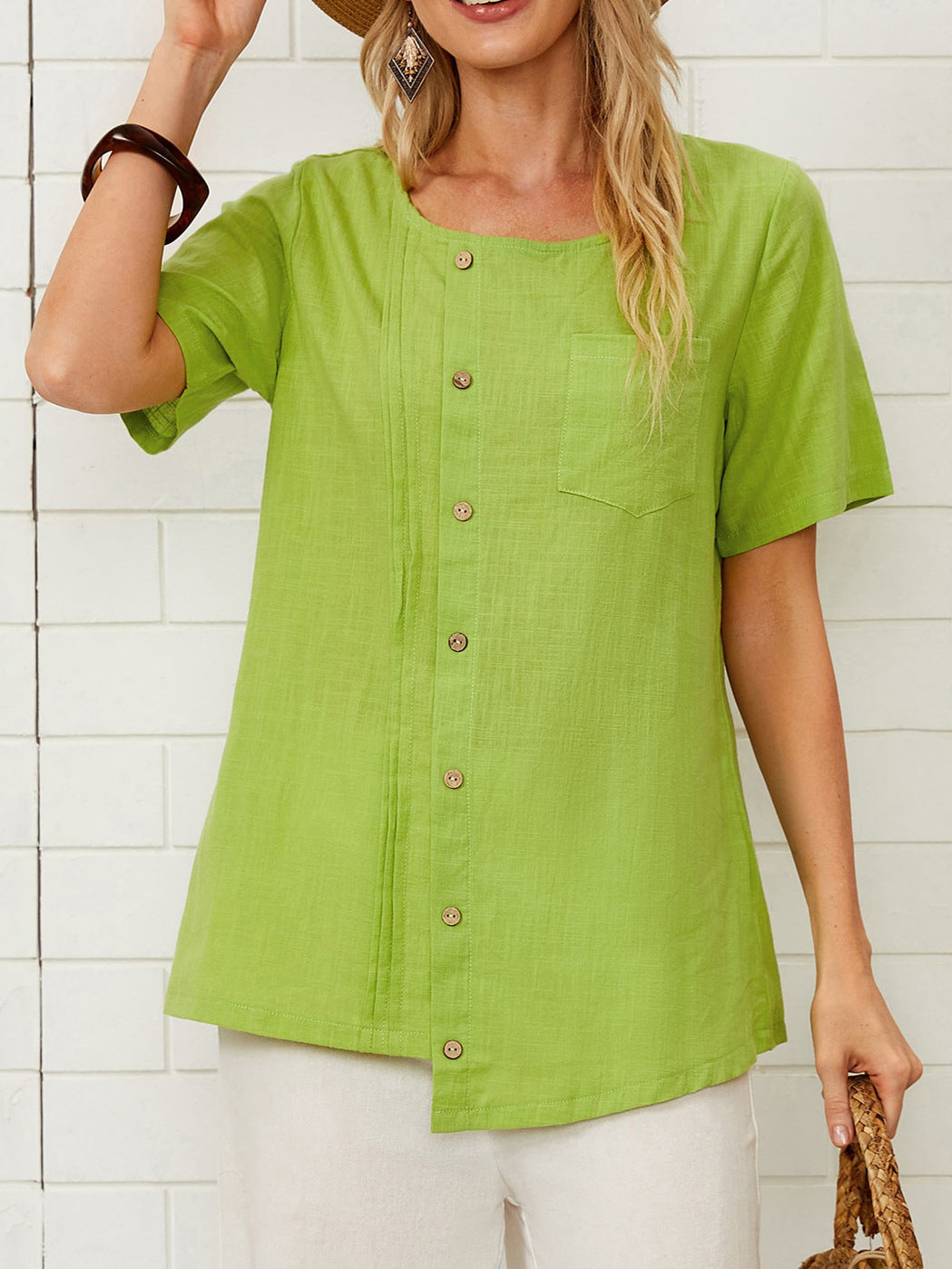 Damen lässiges Knopfharmonshirt aus leichtem Material mit Brusttasche EB