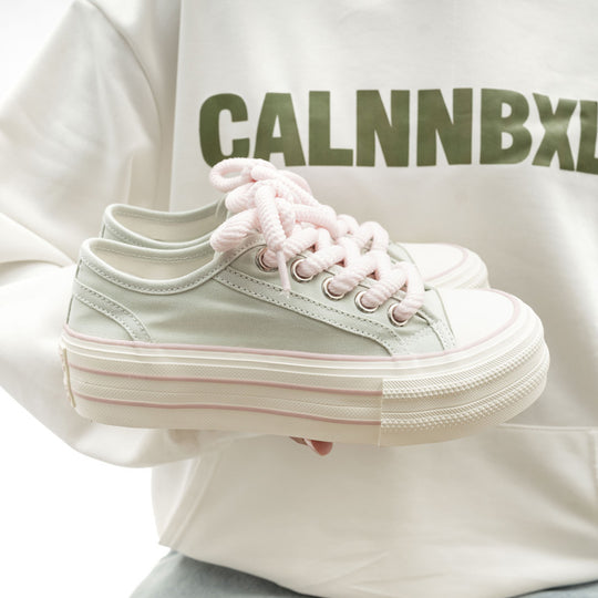 Damen Plattform Sneakers mit hochwertigem Canvas-Obermaterial und elastischen Schnürsenkeln EB