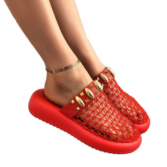 Damen Plateau-Pantoletten mit Netzdesign und Glitzerakzenten EB