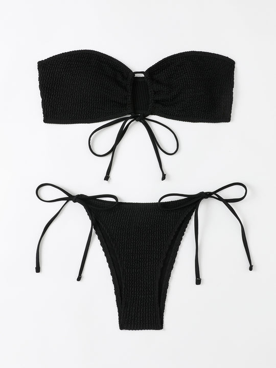 Damen Bandeau-Bikini-Set mit Klettverschluss und verstellbaren Bindebändern EB