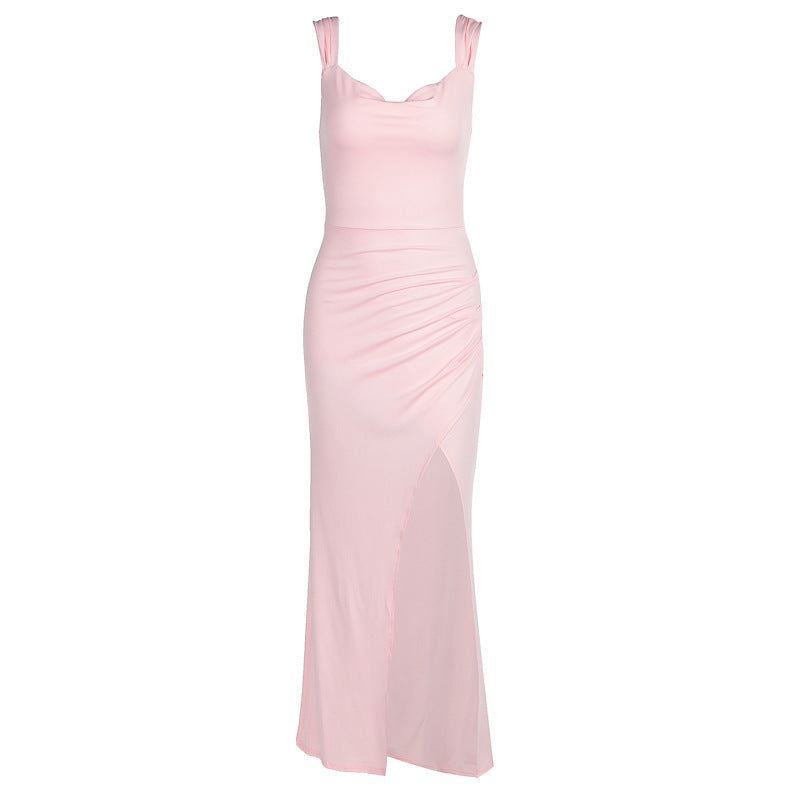 Damen Figurbetontes Maxi-Kleid mit elegantem Schlitz und Raffungen EB