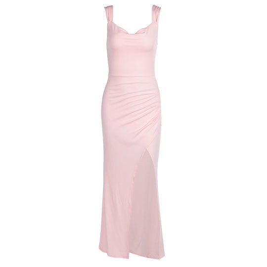 Damen Figurbetontes Maxi-Kleid mit elegantem Schlitz und Raffungen EB
