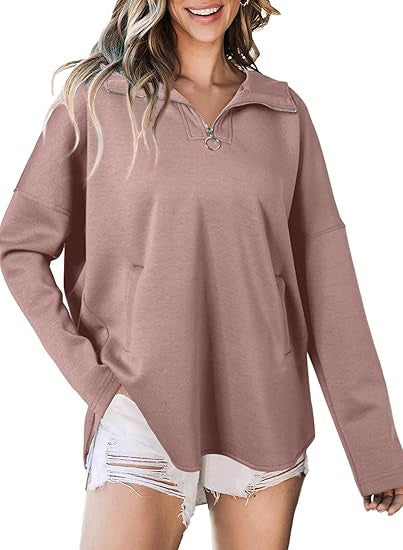 Damen lässiger Sweatshirt mit Reißverschluss EB