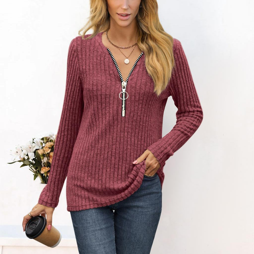 Damen Strickpullover mit modernem Reißverschluss EB