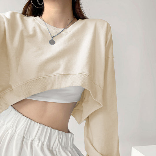 Damen lässiges Crop-Sweatshirt mit weit geschnittenen Ärmeln und modischem Schnitt