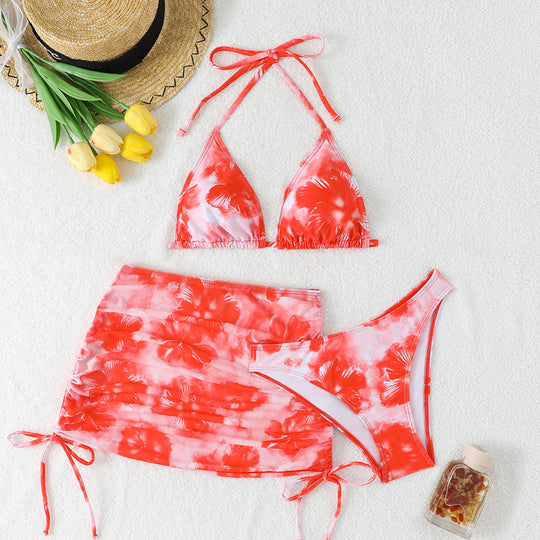 Damen Bikini-Set mit floralem Muster und verstellbarem Rock EB