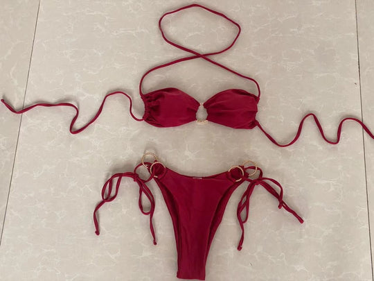 Damen Bandeau-Bikini mit goldenen Akzenten EB