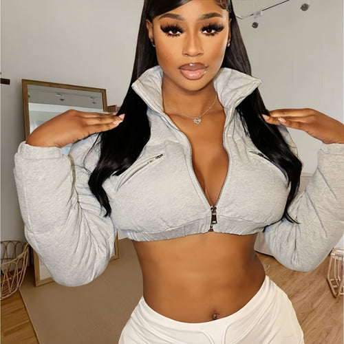 Damen cropped Sportjacke mit stylischem Stehkragen EB