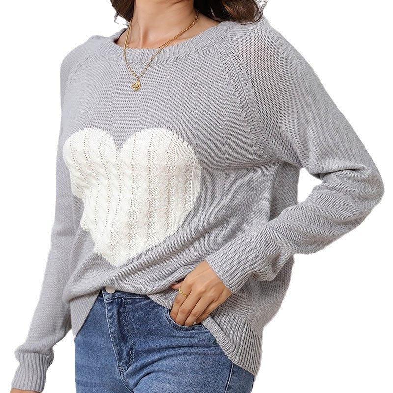 Damen legerer Pullover mit Herzdesign EB