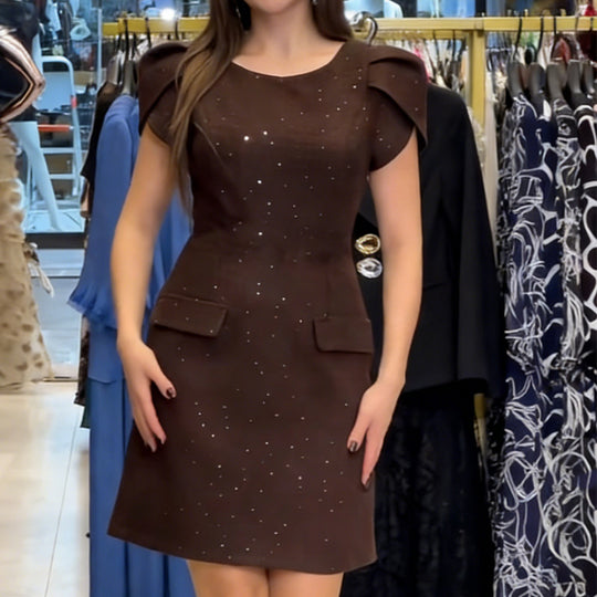Damen Elegantes Kleid mit funkelnden Akzenten und taillierten Taschen EB