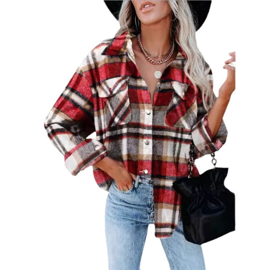 Damen Karobluse mit aufgesetzten Taschen und modernem Schnitt EB