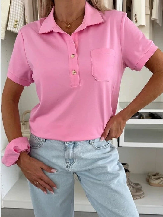 Damen Poloshirt mit Knopfleiste und Brusttasche EB