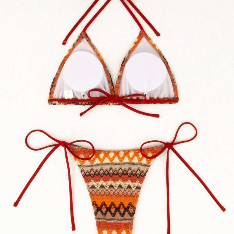 Damen Triangel-Bikini-Set mit farbenfrohem Ethno-Muster EB
