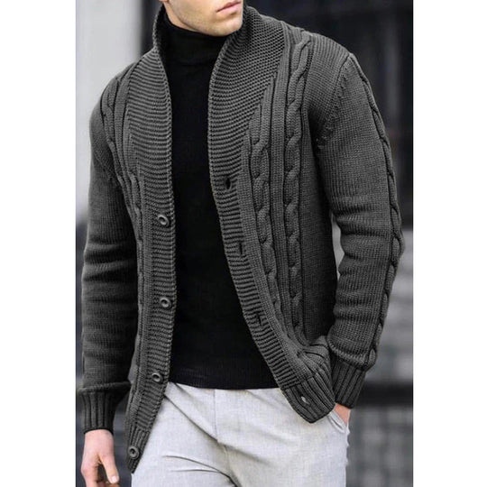 Herren Strickjacke mit Kabelmuster und Schalkragen EB