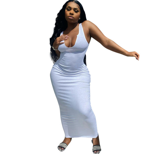 Damen Figurbetontes Maxikleid mit tiefem V-Ausschnitt und sportlichem Design EB