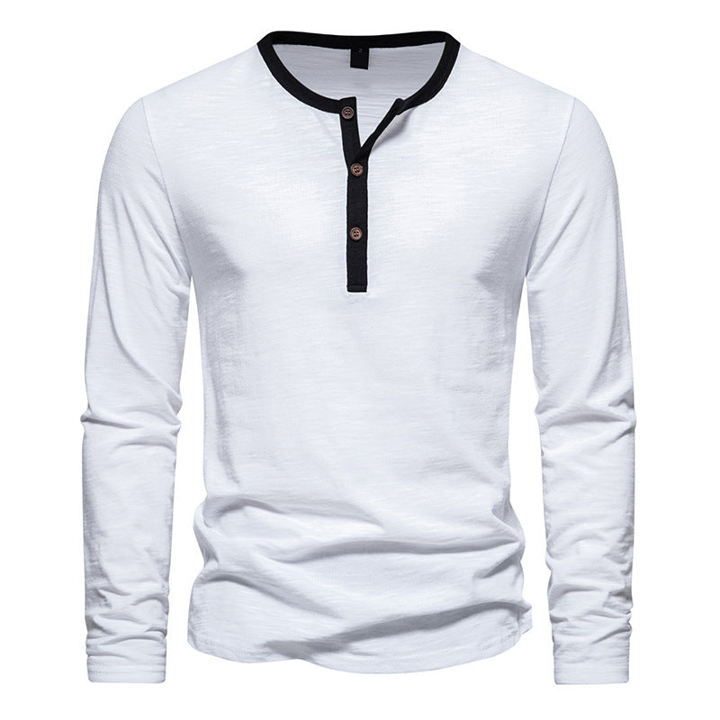 Herren langärmliges Henley-Shirt mit kontrastierendem Kragen EB