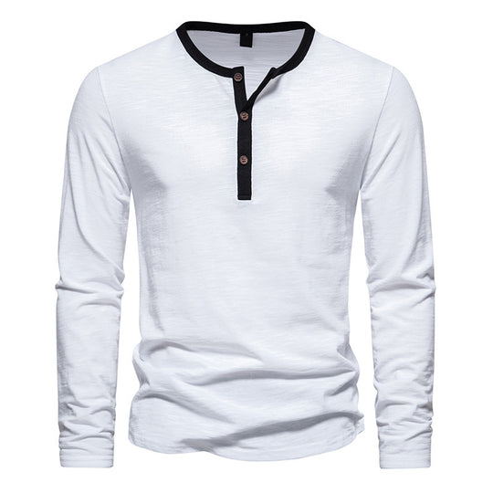 Herren langärmliges Henley-Shirt mit kontrastierendem Kragen EB