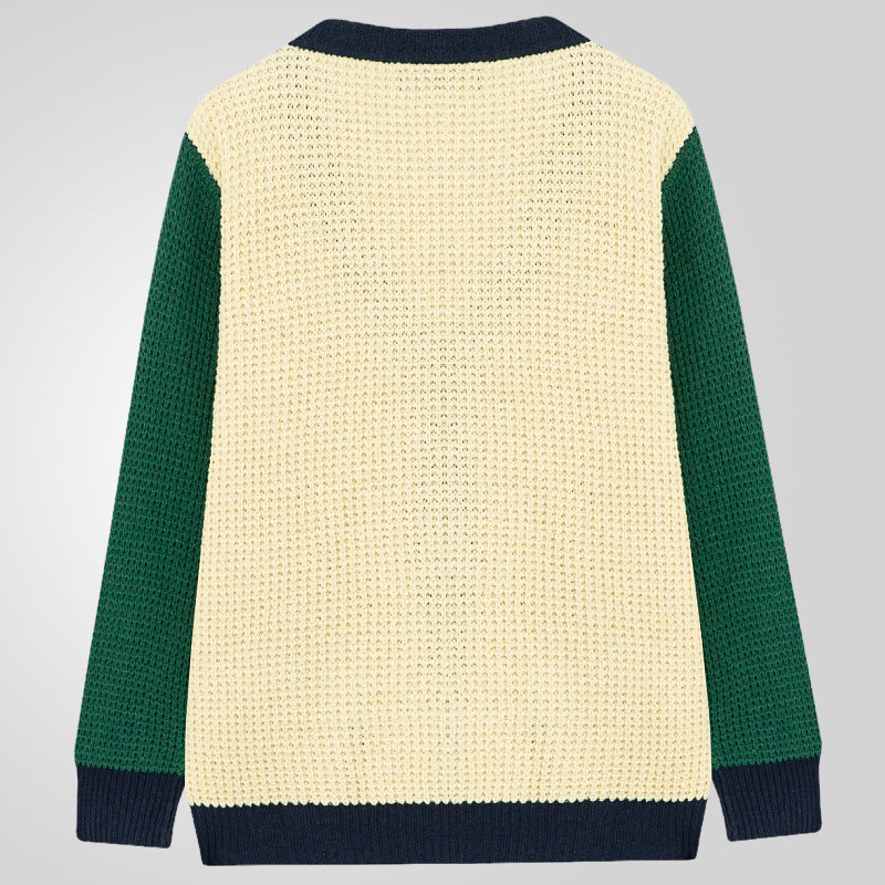 Herren Lässige Strickjacke im modernen Waffelmuster mit Kontrastärmeln und praktischen Taschen EB
