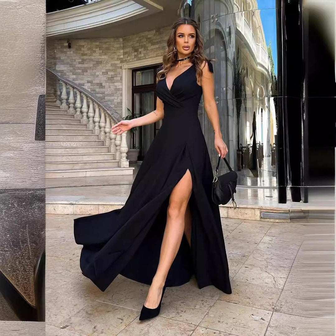 Damen Elegantes Abendkleid mit Hohem Schlitz EB
