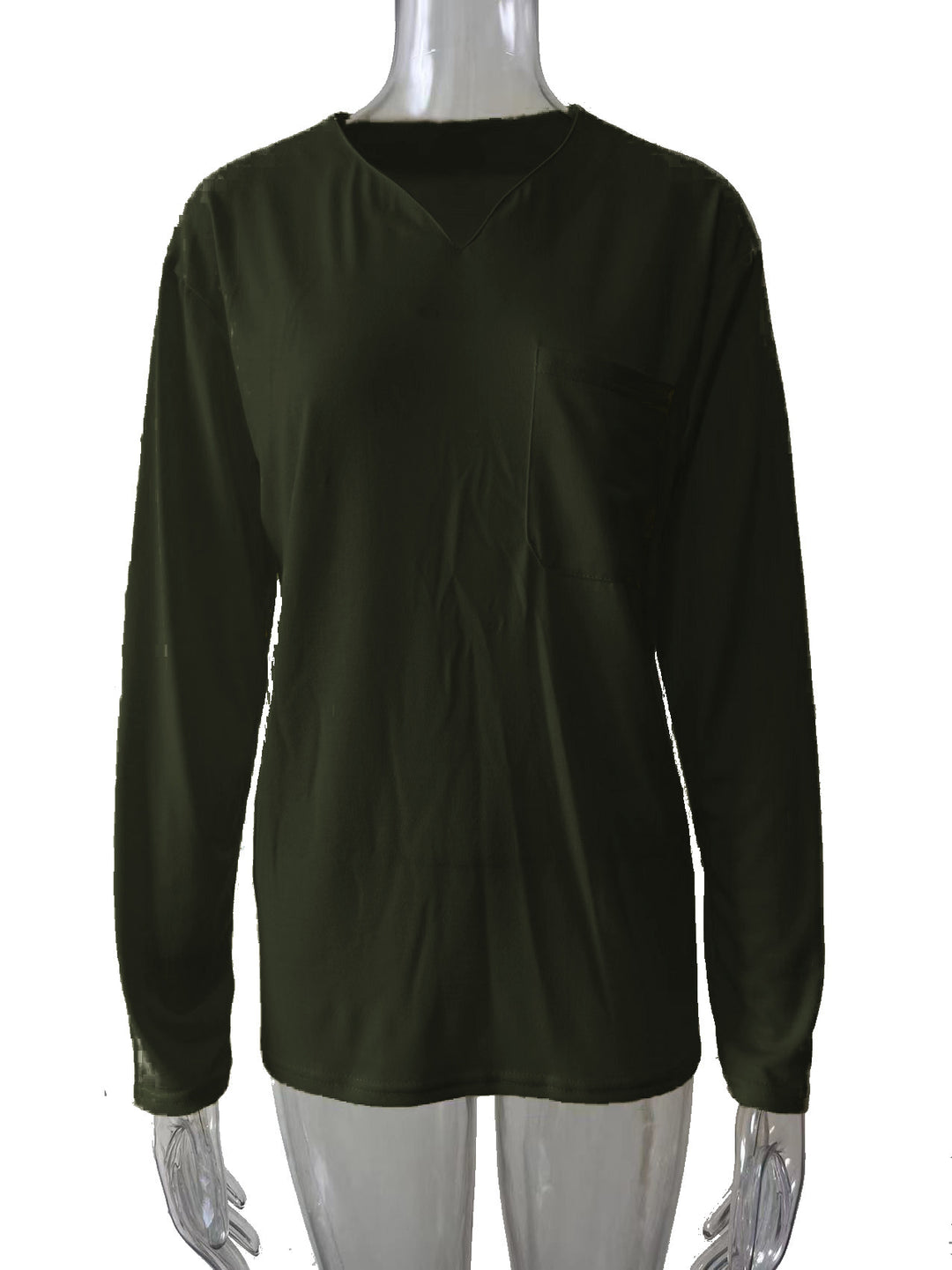 Damen nan legeres Langarmshirt mit V-Notch-Ausschnitt, Brusttasche und lockerer Oversize-Passform EB