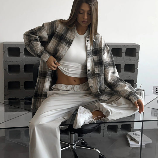 Damen Weite High‑Waist Loungehose aus leichtem Twill mit elastischem Gummibund EB
