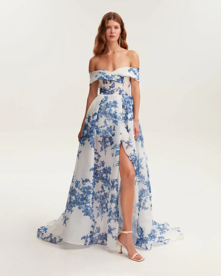 Damen Maxikleid aus Chiffon mit Blumenmuster EB