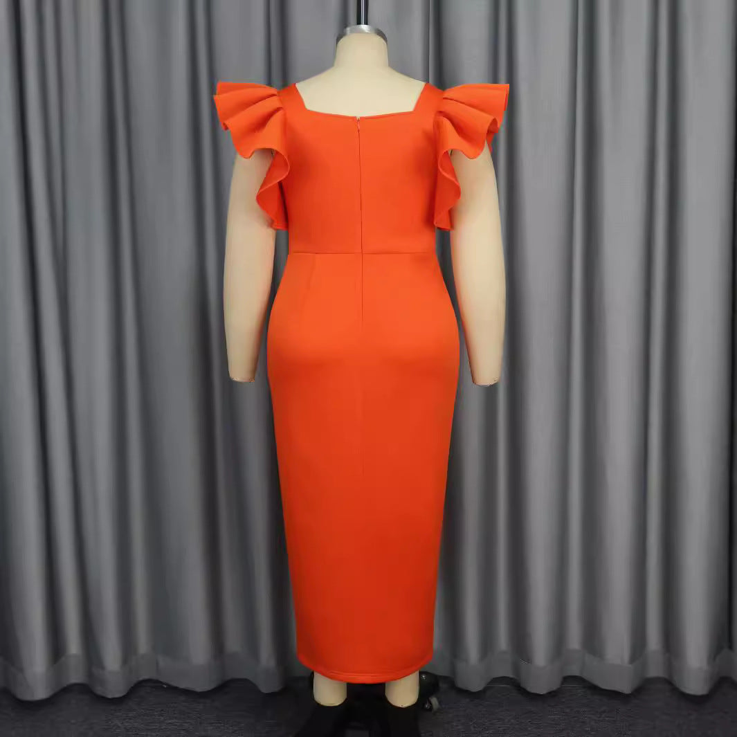 Damen Elegantes Maxikleid mit Puffärmeln und funkelnden Akzenten EB