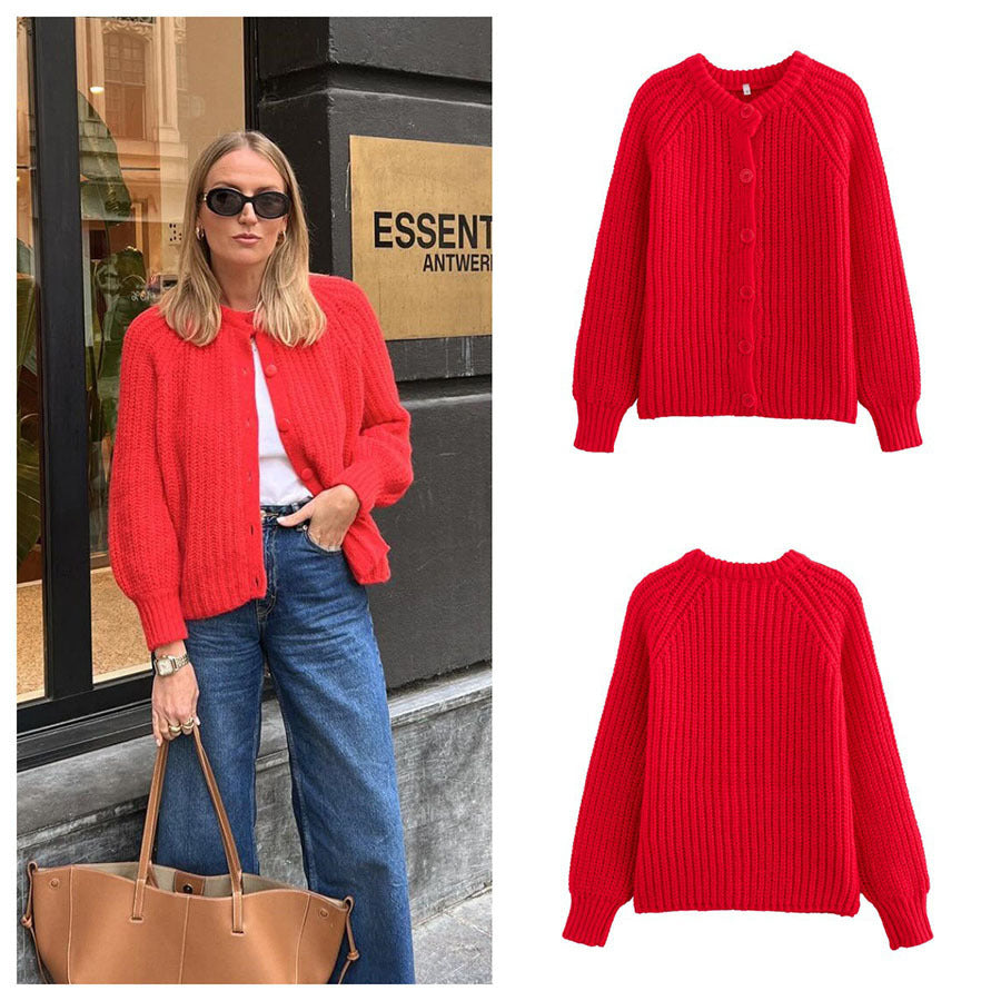 Damen Oversize Mohair-Effekt Strickjacke mit Rippenstruktur und Rundhalsausschnitt EB