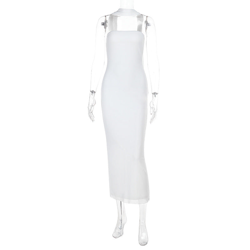 Damen elegantes Maxikleid mit hohem Kragen und figurformendem Schnitt EB