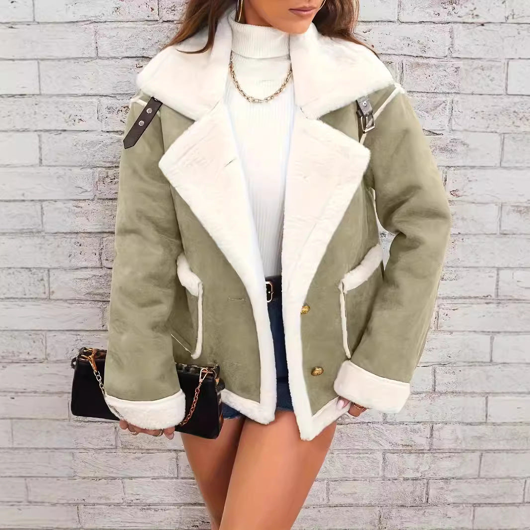 Damen nan kurz geschnittene Lammfelloptik Fliegerjacke EB