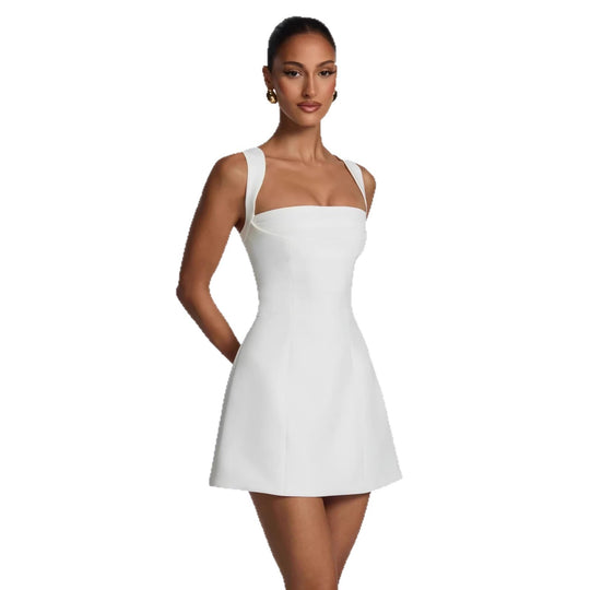 Damen figurbetontes Minikleid mit breiten Trägern und elegantem Ausschnitt EB
