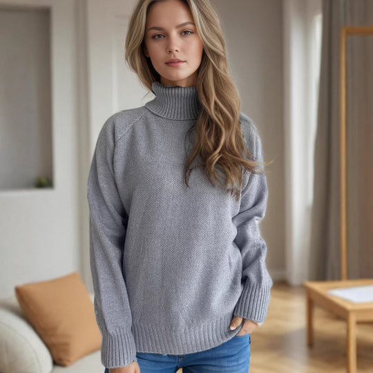 Damen Strickpullover mit hochgeschlossenem Kragen und strukturiertem Muster EB