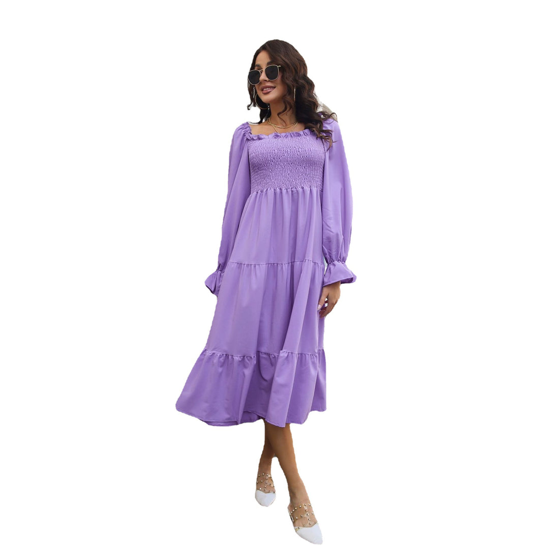 Damen Midi-Kleid mit schulterfreier Rückenpartie und Rüschendetails EB