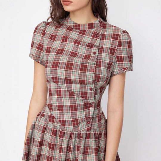 Damen Karo Kurzarmkleid EB