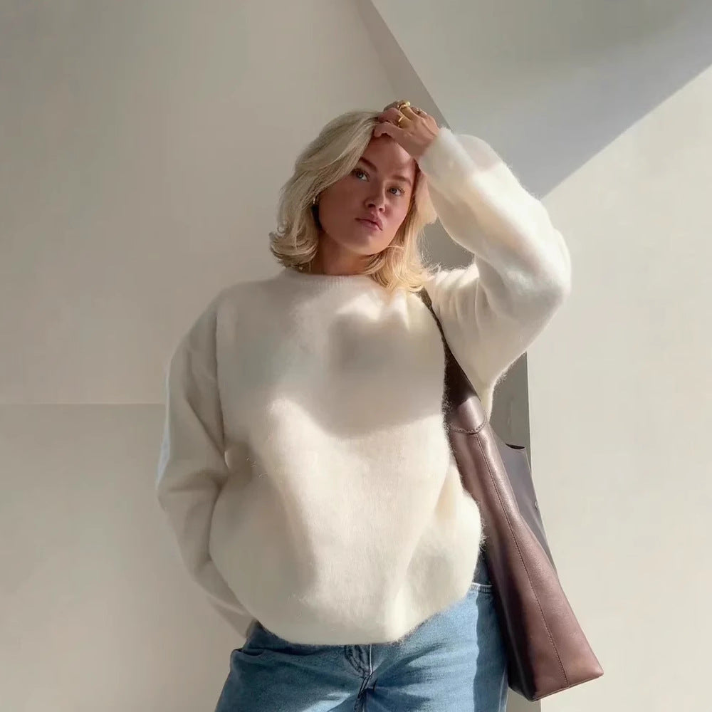 Damen Oversized Strickpullover aus weichem Material mit Rundhalsausschnitt und lockerer Passform EB
