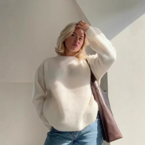 Damen Oversized Strickpullover aus weichem Material mit Rundhalsausschnitt und lockerer Passform EB