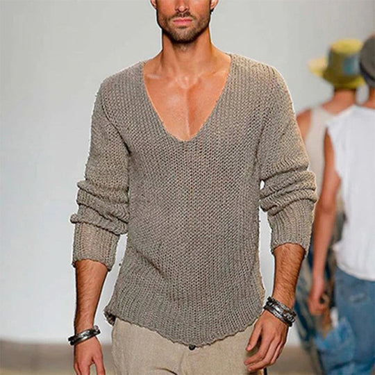Herren lässiger Strickpullover mit tiefem V-Ausschnitt und komfortablem Schnitt EB