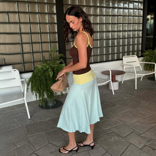 Damen Sommerliches Maxikleid mit bequemer Passform und modischem Farbblockdesign EB